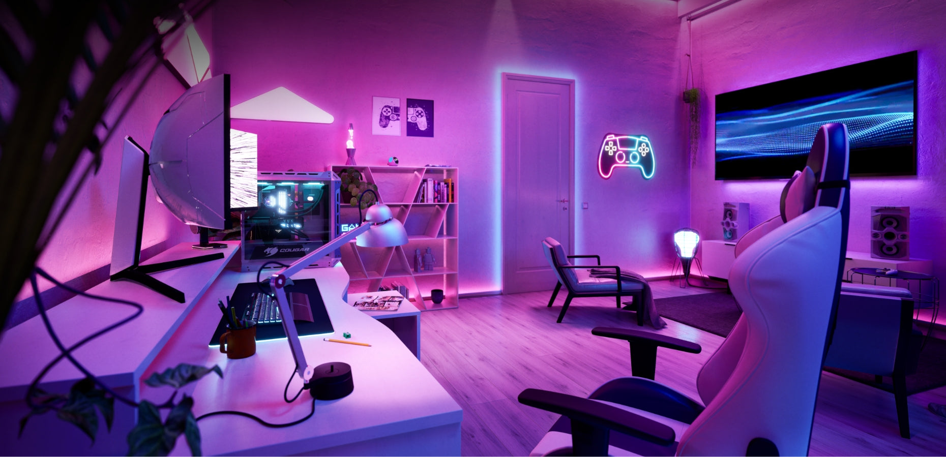 Pefektes Gaming-Setup mit smarten Klyqa-Lights.