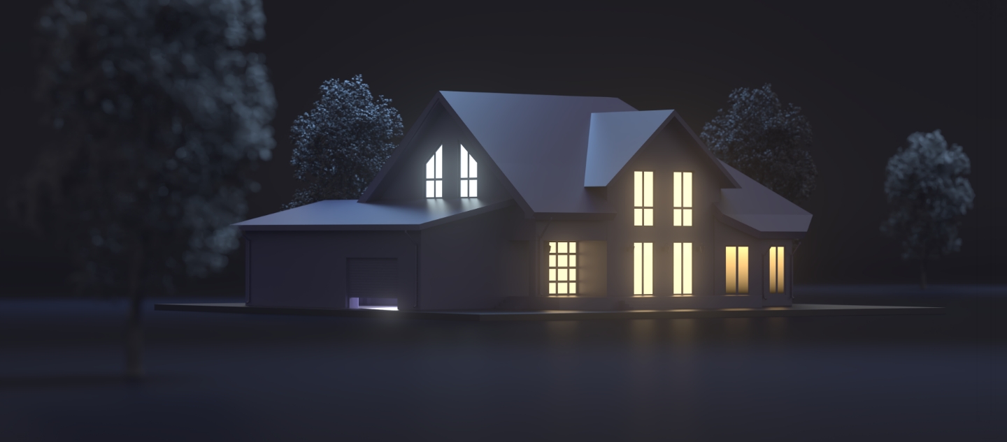 beleuchtetes Haus bei Nacht